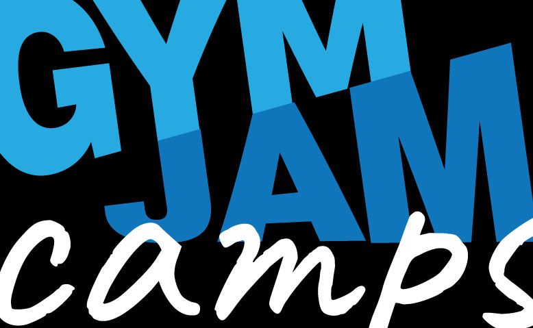 Gym Jam camps in blue and white text on a black background.