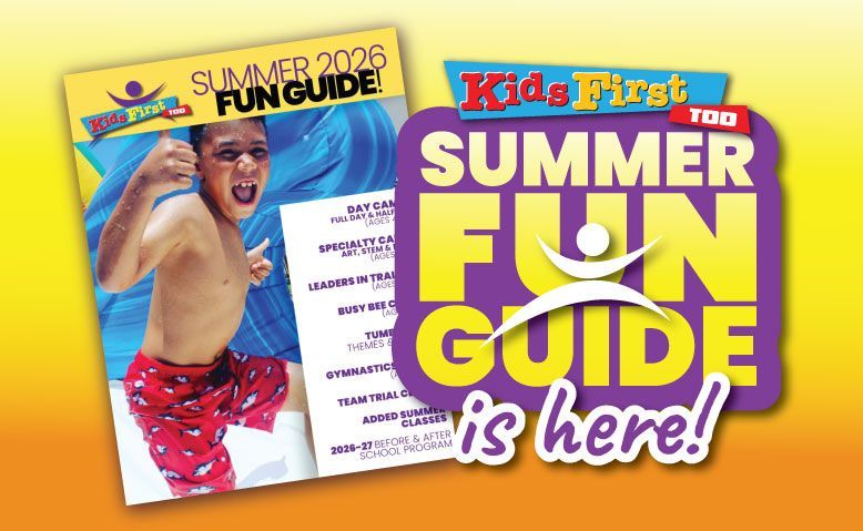 Summer Fun Guide with a shirtless person on the cover and a purple and yellow logo saying “Summer Fun Guide is here!”.