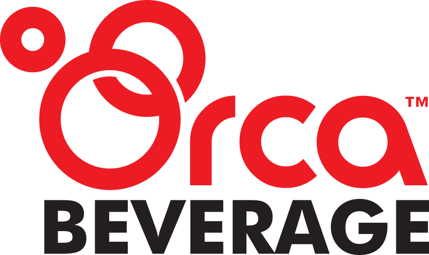 The logo for orca beverage is red and black