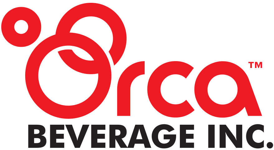The logo for orca beverage is red and black