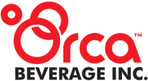 The logo for orca beverage is red and black