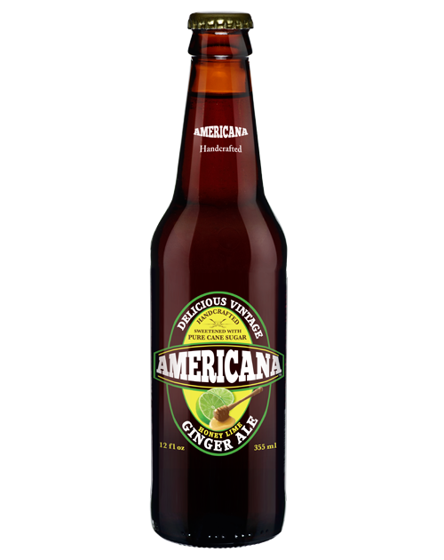 A bottle of americana ginger ale on a white background.