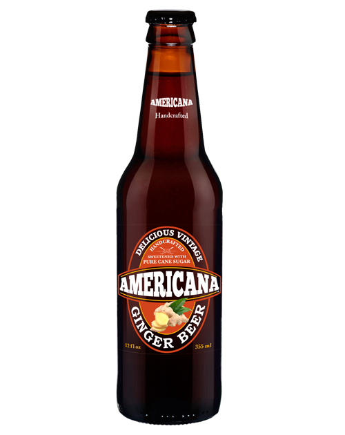 A bottle of americana ginger beer on a white background.