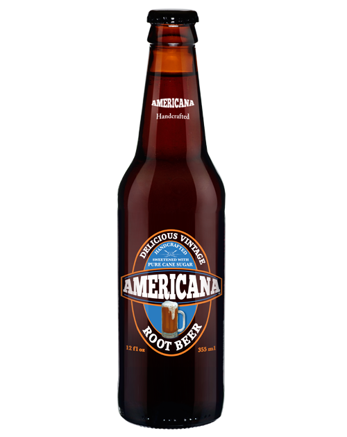 A bottle of americana root beer on a white background.