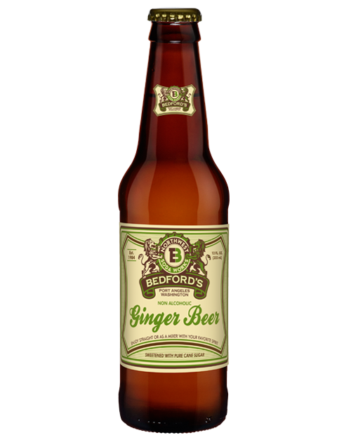 A bottle of bedford 's ginger beer on a white background.