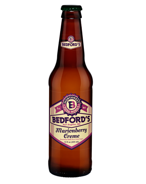 A bottle of bedford 's marisaberry creme beer on a white background.