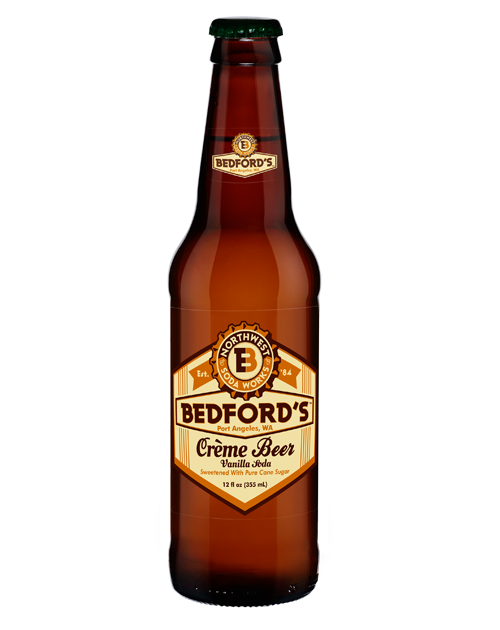 A bottle of bedford 's creme beer is on a white background.