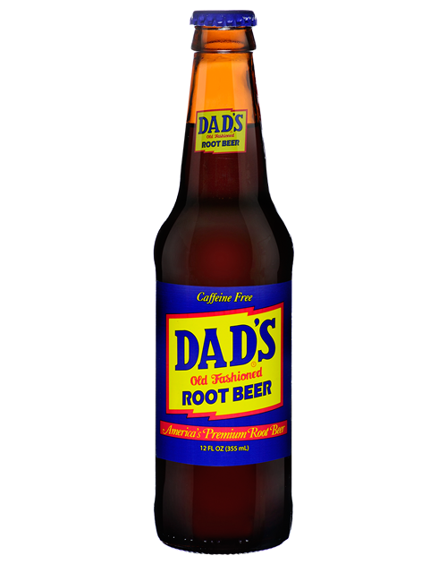 A bottle of dad 's root beer on a white background