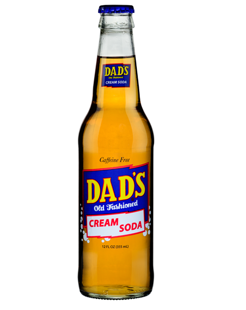 A bottle of dad 's cream soda on a white background