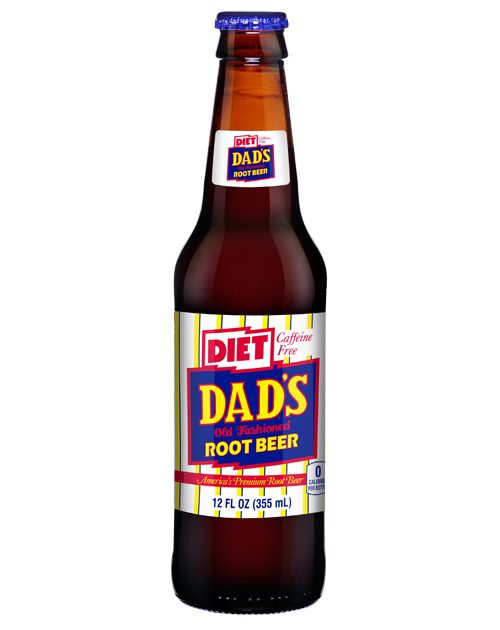 A bottle of diet dad 's root beer on a white background