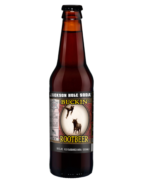 A bottle of rootbeer with a bull on the label