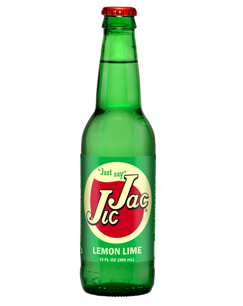 A bottle of jac lemon lime soda on a white background