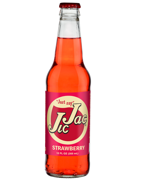 A bottle of jac 's strawberry soda on a white background