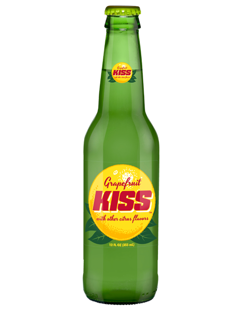 A bottle of grapefruit kiss with a yellow label