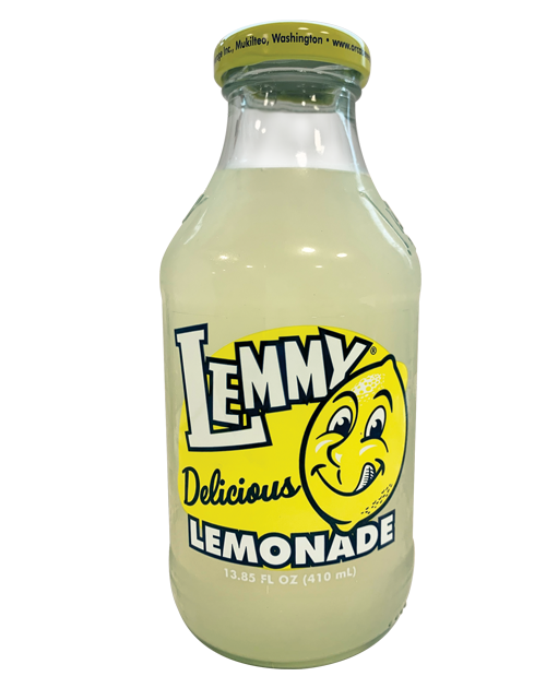 A bottle of lemmy delicious lemonade on a white background