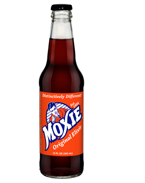 A bottle of moxie original elixir on a white background