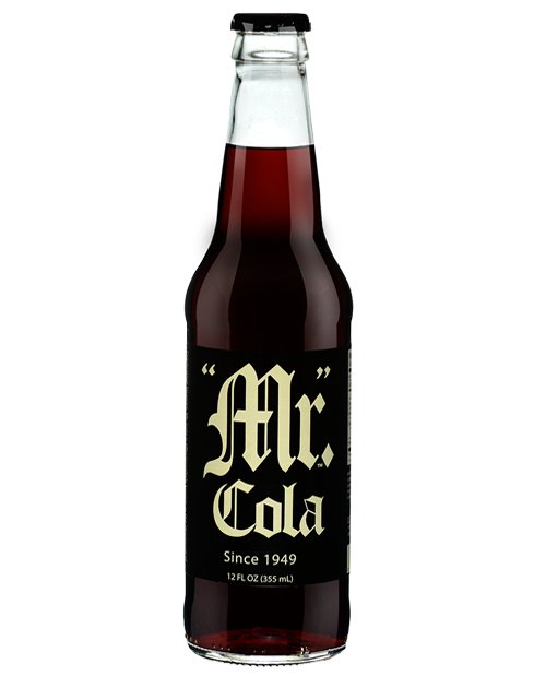 A bottle of mr. cola is on a white background