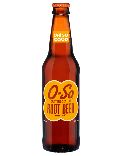 A bottle of o-so root beer on a white background