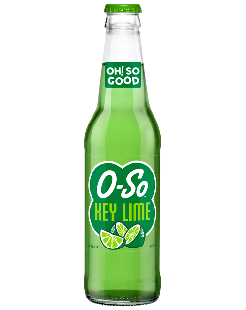 A bottle of o-so hey lime soda on a white background