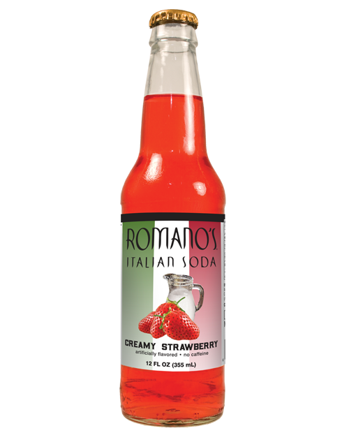 A bottle of creamy strawberry italian soda