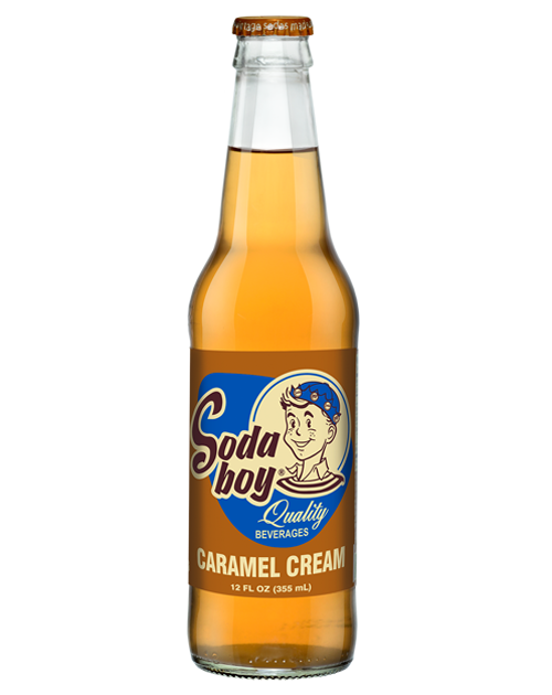 A bottle of soda boy caramel cream soda on a white background.