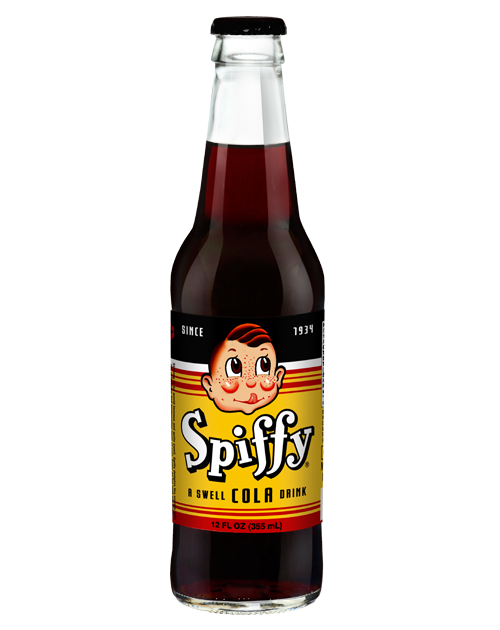 A bottle of spiffy cola is on a white background.