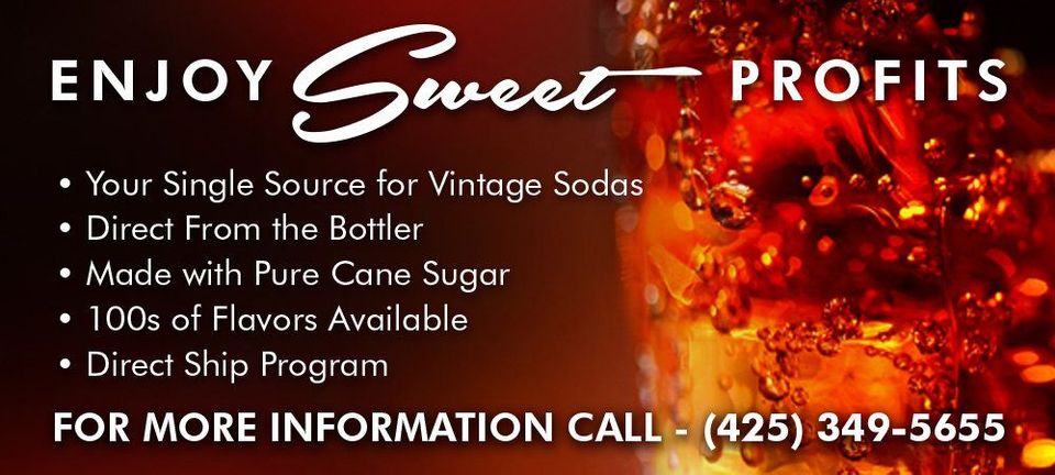 An advertisement for enjoy sweet profits which is a single source for vintage sodas