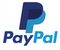 A blue and white paypal logo on a white background