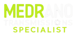 The logo for medrano transmissions specialist is green and white.