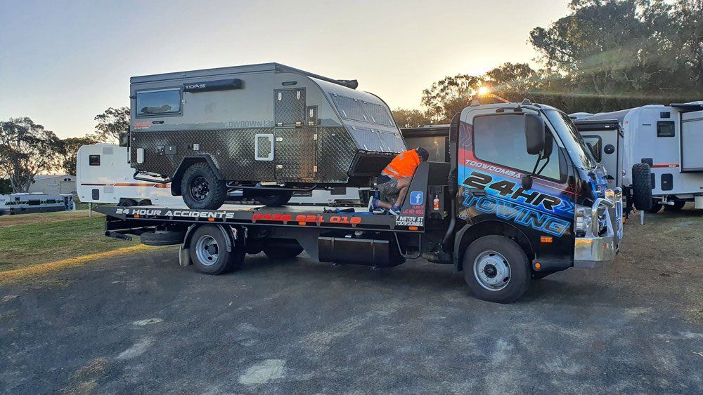 Caravan Trailer Carries On Towing Truck — Toowoomba 24hr Towing In Toowoomba, QLD