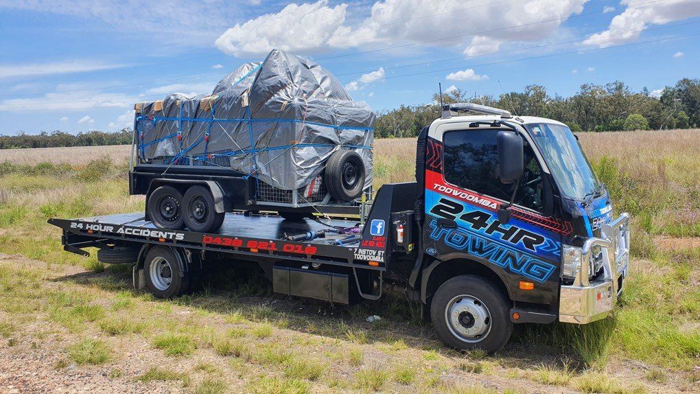 Towing Truck Loaded With Car Trailer — Toowoomba 24hr Towing In Toowoomba QLD