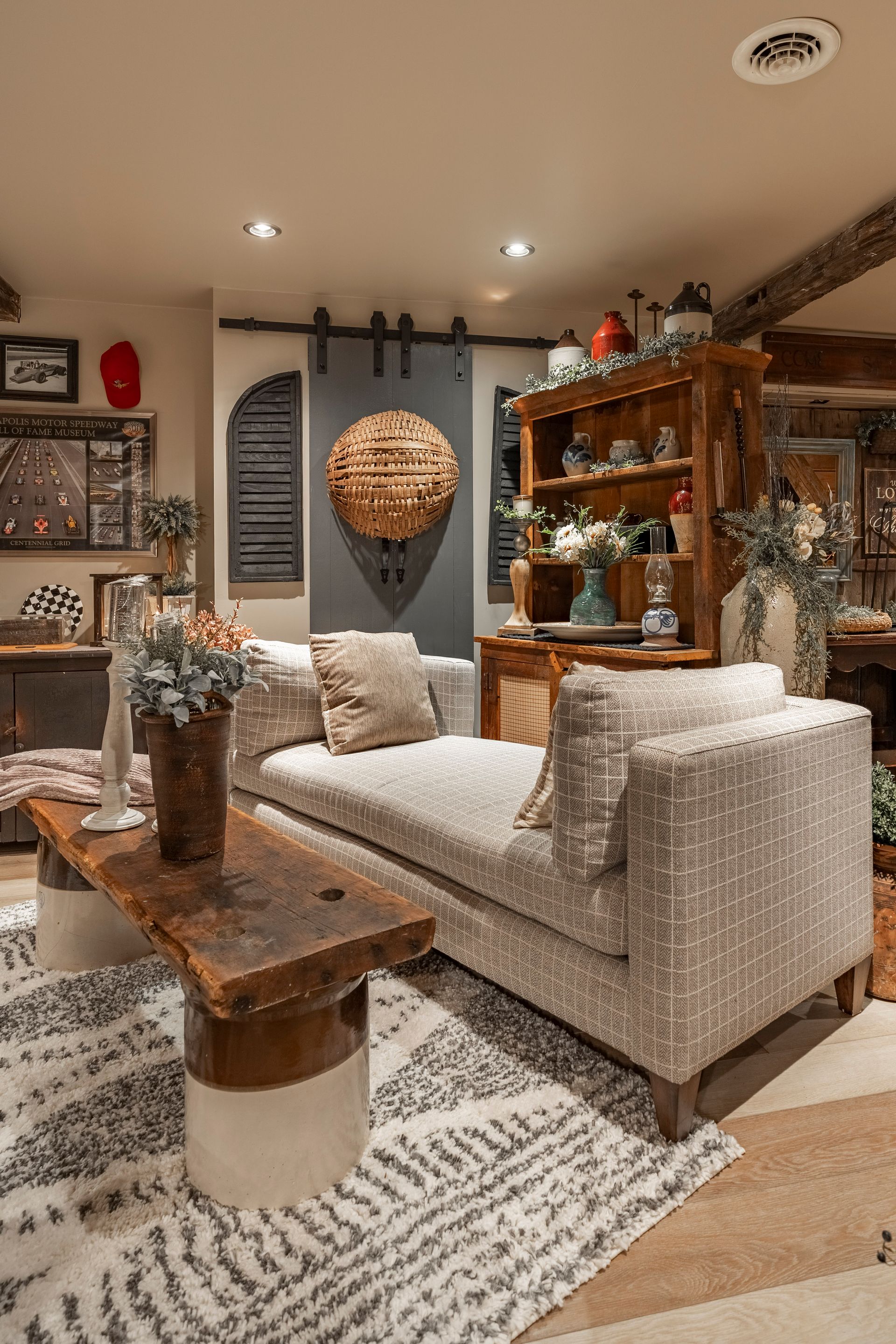 There is a couch and a coffee table in the living room.