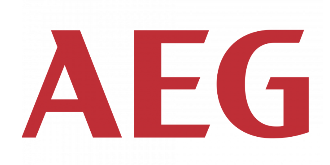 The aeg logo is red and white on a white background.