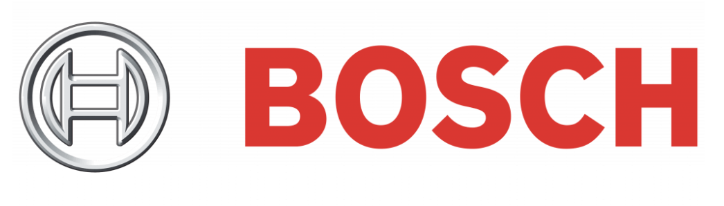A close up of a bosch logo on a white background