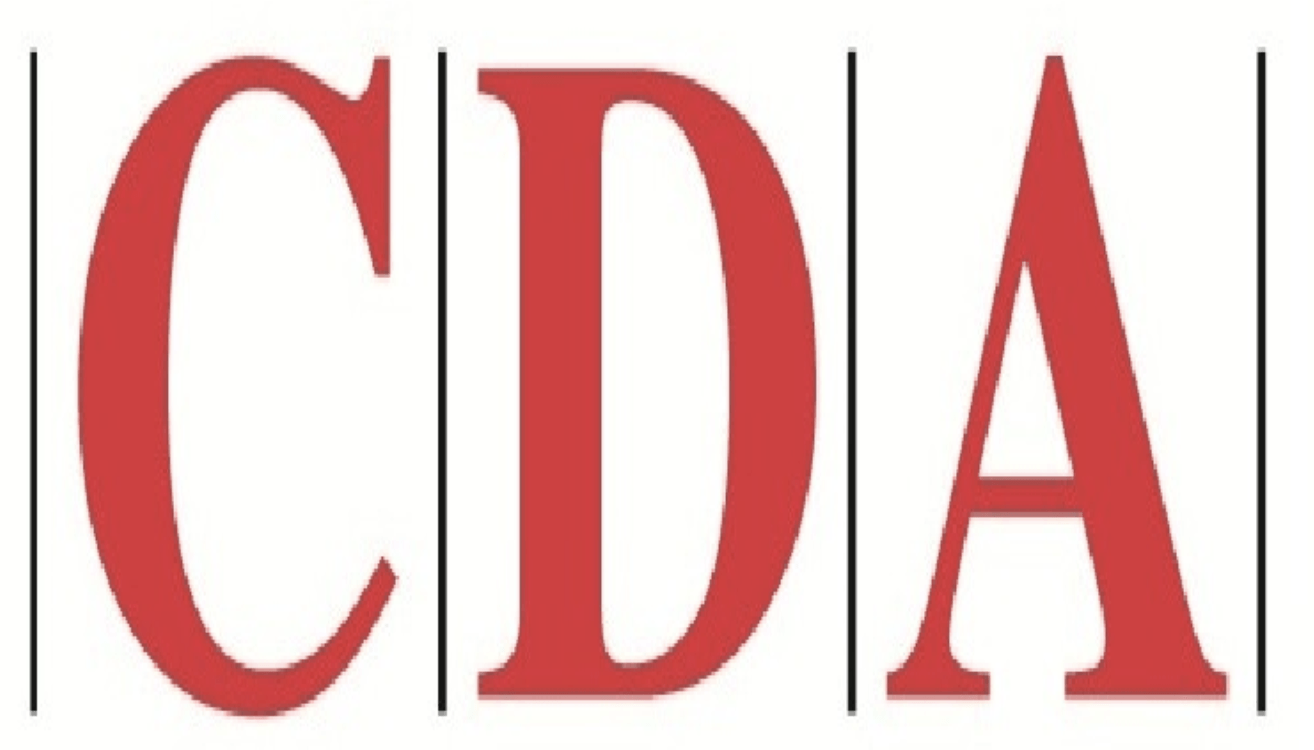 A red cda logo on a white background