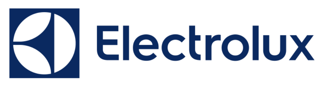 A blue and white electrolux logo on a white background