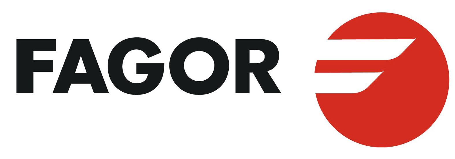 The logo for fagor is black and red with a red circle in the middle.