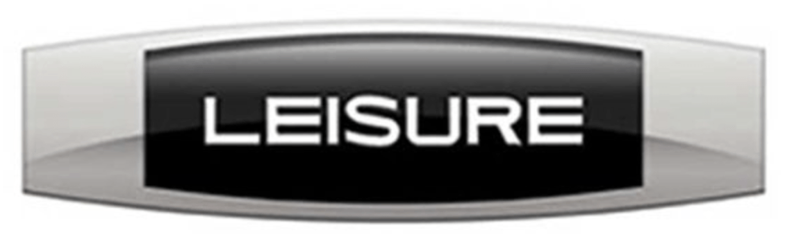A black and silver button that says leisure on it