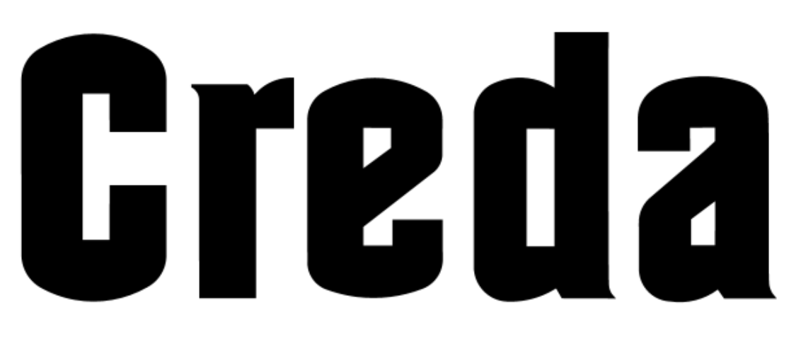 The word creda is written in black letters on a white background.