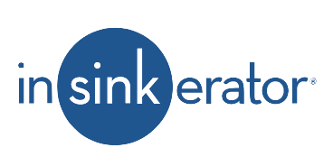 The logo for in sinkerator is blue and white on a white background.