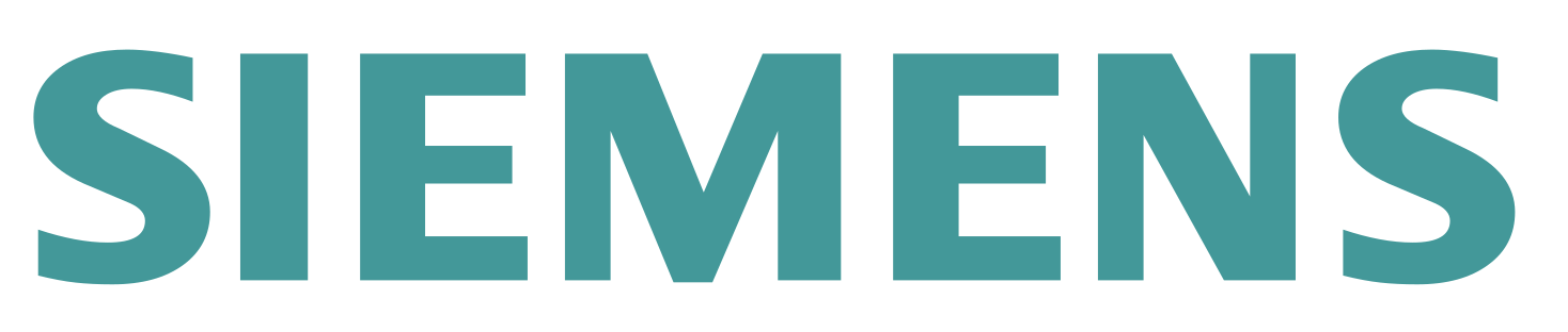 The siemens logo is blue and white on a white background.