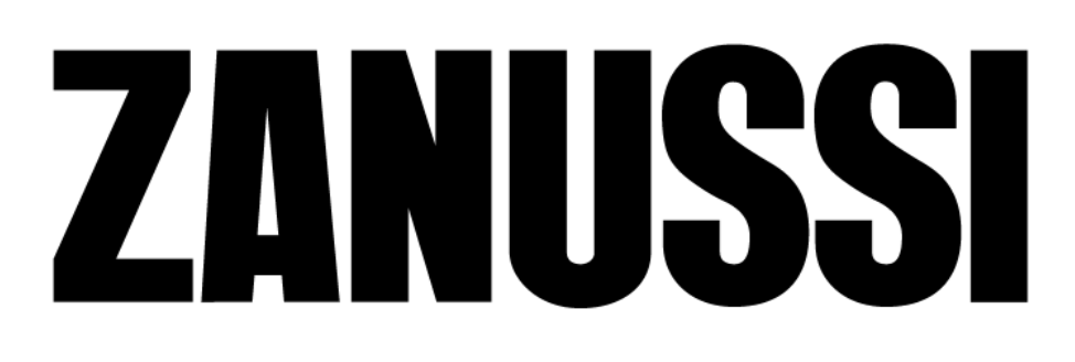 A black and white logo for zanussi on a white background.