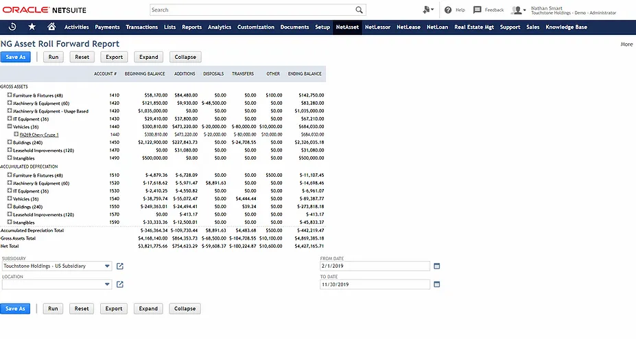 netgain asset waterfall reporting