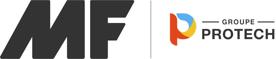 Logo avec un « MF » noir et un logo « P » coloré avec le texte « GROUPE PROTECH ».