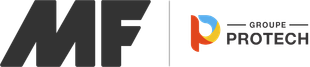 Logo avec un « MF » noir et un logo « P » coloré avec le texte « GROUPE PROTECH ».