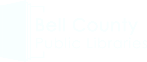The logo for the Bell County Public Library, featuring stylized white text on a solid blue background.