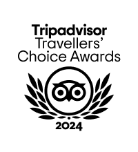 Um logotipo em preto e branco para o prêmio Travellers Choice do TripAdvisor.
