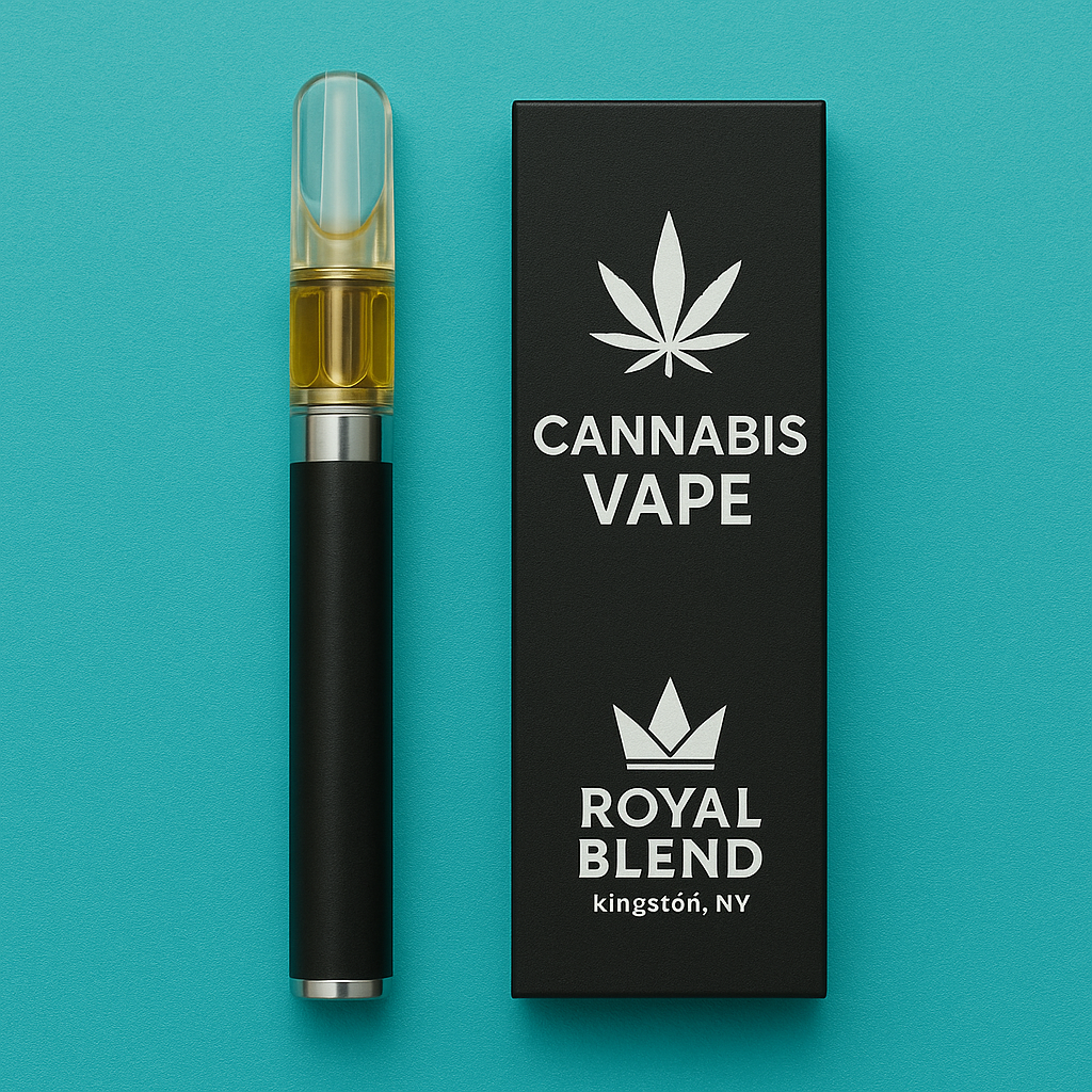 A close up of a vape pen and a cartridge on a wooden table.