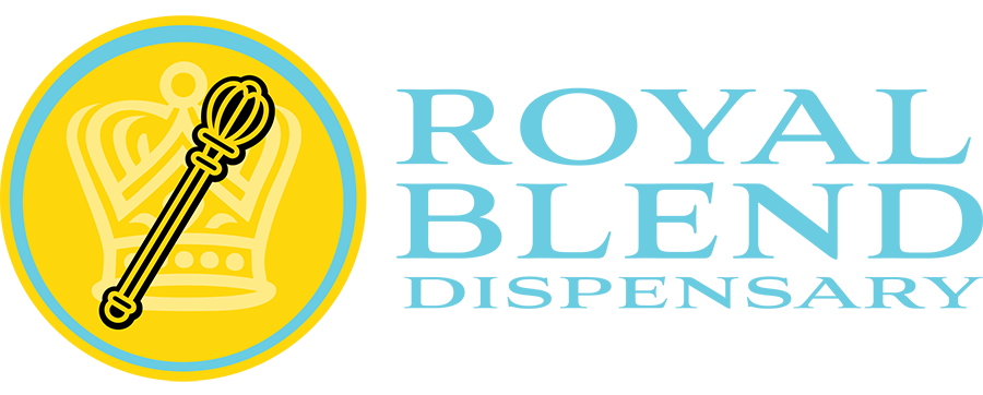 The logo for royal blend dispensary shows a crown and a wand.