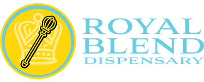 The logo for royal blend dispensary shows a crown and a wand.